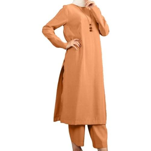 BAMBOOBOY Women Suit Arab Middle East Abaya Ramadan Eid Mubarak Split Robe Islam Clothing Two Piece Set FD186