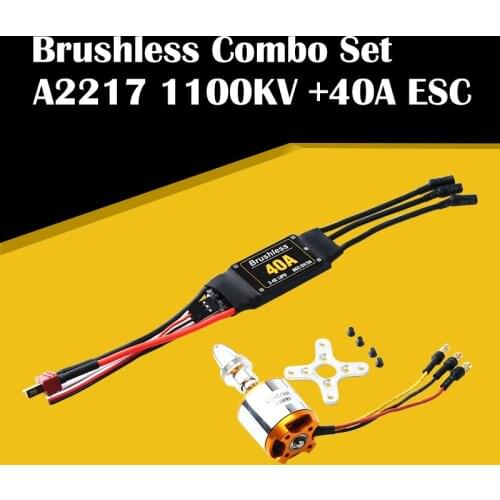 New Arrival A2217 1100KV Brushless Motor 40A ESC With T plug and 3.5mm Banana Connectors Power System for RC Fixed Wing Plane