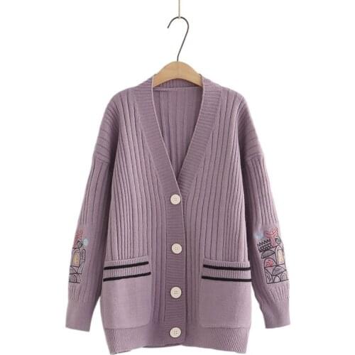 Single Breasted Jacquard Knit Women Cardigan Purple Sweater 20201 Winter Warm Coat Sweet Style Korean Female Pocket Jumpers Tops