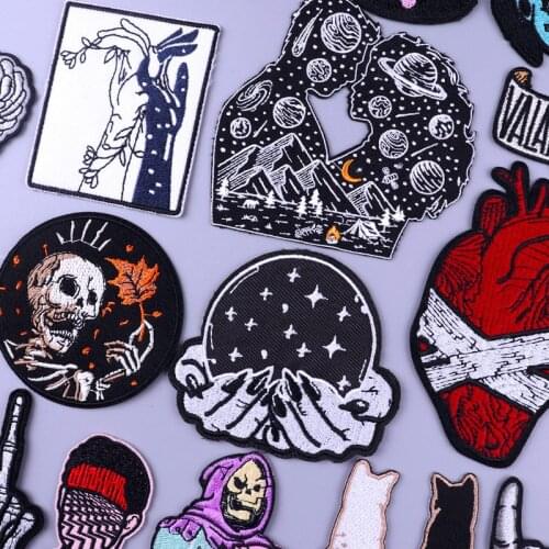 Skull Iron On Patch Embroidery Patch For Clothing Rock patches Embroidered Patches On Clothes Japan Anime Stripes Sticker