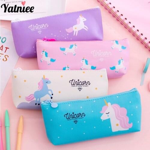 Yatniee Lovely Large-Capacity Unicorn Pencil Case Candy-colored Cute Pen Bag School Student Stationery Supply