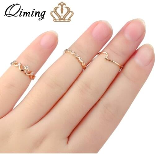 QIMING CZ Princess Crown Ring Women Bridesmaid Gifts Luxury Beach Wave Toe Finger Gold Ring Dropshipping Fashion Rings