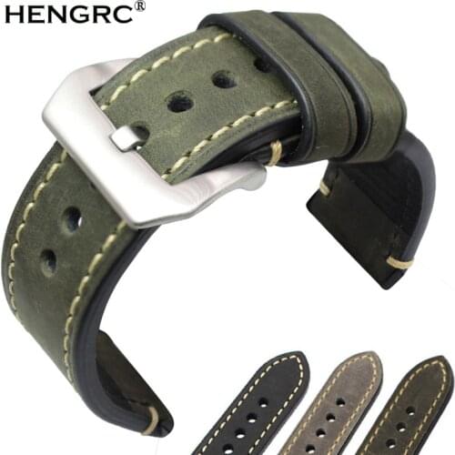 Retro Genuine Leather Watchbands Strap Men Handmade Double Thread Stitching Watch Band 22mm 24mm Wristwatches Belt Accessories