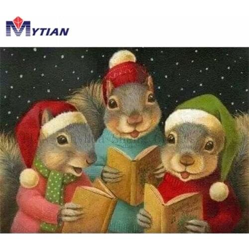 Christmas Holiday,Singing Squirrels,5d Diamond Painting,Full Square Round Drills Diamond Embroidery Cross Stitch Animal Pictures