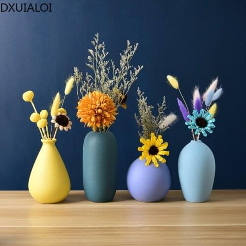 Nordic simple pure color ceramic small vases flower decorations living room dining cafe decoration vase decoration DXUIALOI