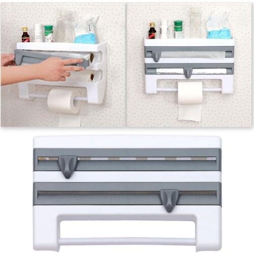 Refrigerator Cling Film Storage Cutting Rack Plastic Wrap Wall Sauce Bottle Kitchen Organizer Towel Rack Hanging Holder