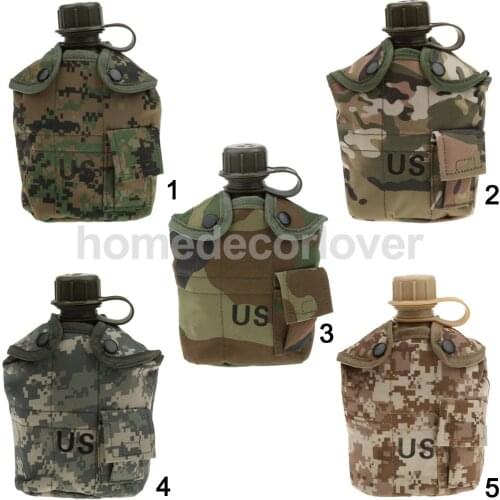 1L Outdoor Military Camping Army Water Bottle Canteen Pouch - 5 Colors