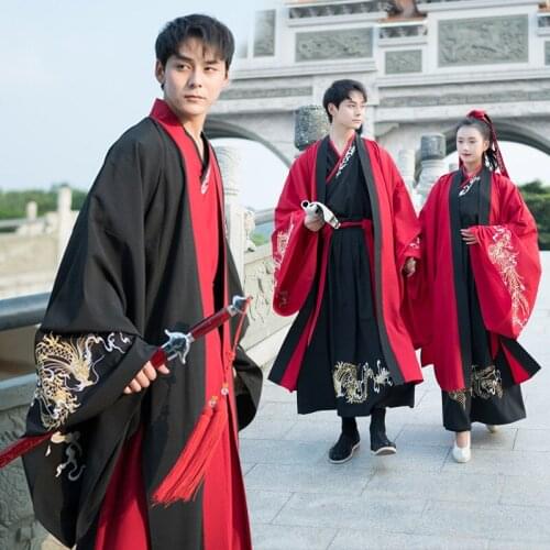 Free dragon and Phoenix cloak Han suit mens and womens cloaks wide sleeve large sleeve shirt coat couples CP dress