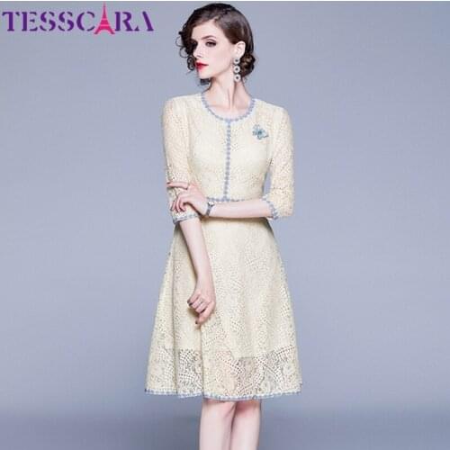 TESSCARA Women Spring Summer Elegant Lace Dress Female Wedding Cocktail Party Robe High Quality Vintage Designer Casual Vestidos