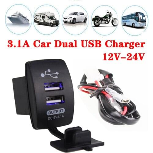 3.1A Universal Car Chargers Waterproof Dual USB Charger Socket Adapter Dustproof Lighter Outlet Charging Panel Car 12V-24V