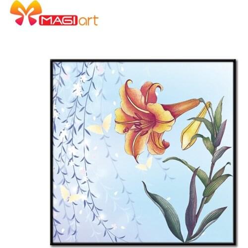 Cross stitch kits Embroidery needlework sets 11CT water soluble canvas patterns 14CT Floral style Lily-NCMF200