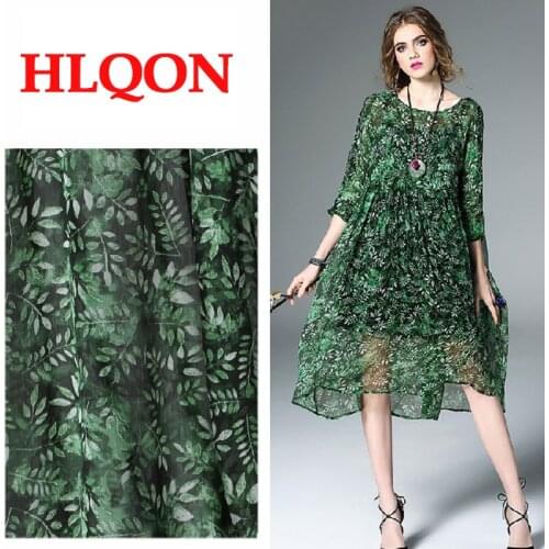 High quality polyester brocade jacquard green leaf printed fabric for patchwork sewing DIY dress women clothing by 100x150cm