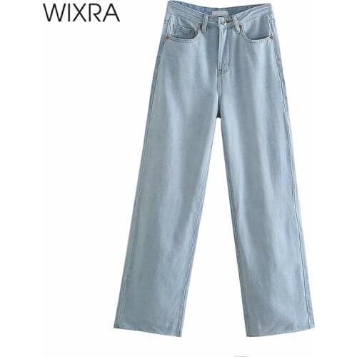 Wixra Denim Trousers Vintage Blue Wide Leg Pants Womens Korean High Waist Casual Loose Long Jeans For Lady
