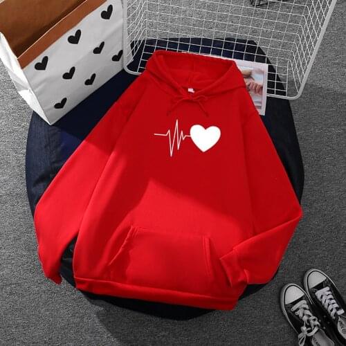 Womens oversize hoodie Casual Heartbeat line love Printed Top Long Sleeve Loose Hooded Sweatshirt Top With Pocket sudaderas