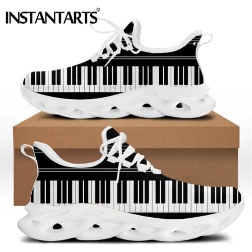 INSTANTARTS Mucis Plano Keys Pattern Lace-up Sneakers Flats for Womens Spring/Summer Breathable Walking Shoes Female Footwear
