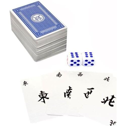 144Pcs/Set Mah Jong Paper Mahjong Chinese Playing Cards Game With 2Pcs Dices Portable Travel Entertainment Playing Cards Kit New