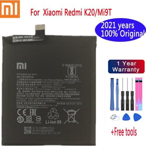 2021 years 100% Original Battery For Xiaomi Redmi K20/ Mi 9T 3900mAh BP41 Replacement Li-ion Polymer Phone Battery Repair Parts