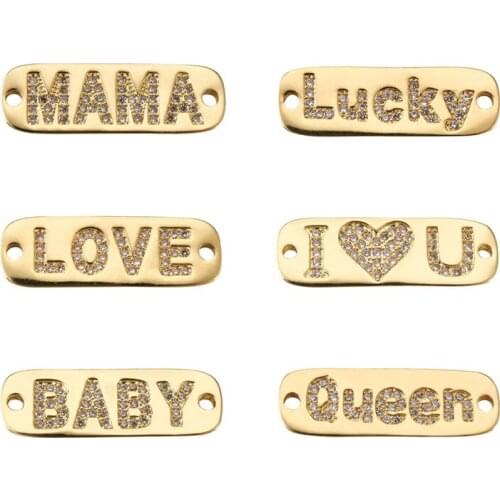 5pcs Brass Micro Pave Cubic Zirconia Links Connector with Word LOVE Lucky MAMA for Jewelry Making DIY Bracelet Necklace
