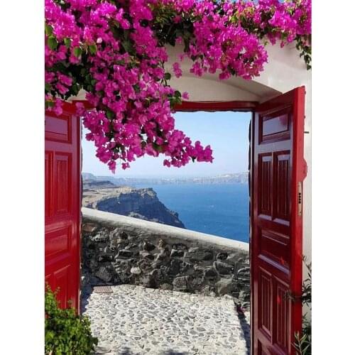 5D DIY Diamond painting landscape Cross stitch Full Square Diamond embroidery door and flowers mosaic Rhinestone icon Wall decor