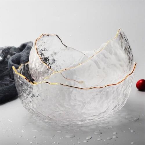 Irregular Glass Salad Bowl Fruit Noodle Rice Serving Bowls Food Storage Container Lunch Bento Box Decoration Tableware