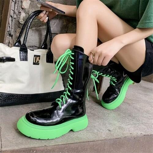 PXELENA Punk Goth Genuine Leather Martin Boots Women Lace Up Chunky Platform Combat Military Motorcycle Riding Shoes Fall Winter