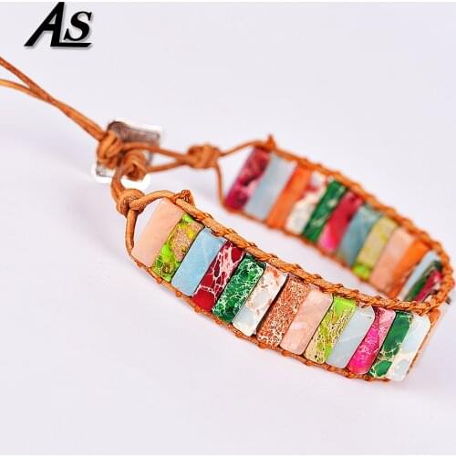 Asingeloo Multi Color Natural Stone Beads Chakra Bracelet For Women Femme Jewelry Handmade Leather rope Bangles Braceles Chacra