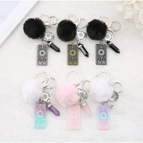 1PC Keyring Tarot Card Sun Resin With Puffer Ball Crystal For Men Women Keychain Trinket Car Key Ring Jewelry