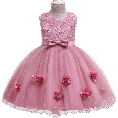 Flower Applique Bead Lace Tutu Elegant Baby Dress Girl Graduation Party Evening Princess Teen Dress GirlS 3-8 Year