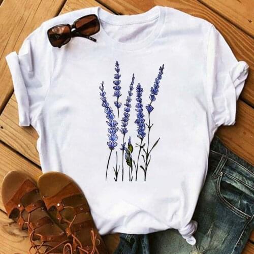 Women Printing Floral Flower T Shirts 90s Cartoon Ladies Streetwear Style Fashion Clothes Print Tee Top Female Graphic T-shirts