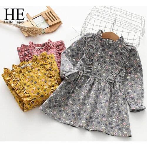 HE Hello Enjoy 2020 Spring Autumn Girls Princess Dress Clothing For Kids Full Printed Flower Infant Long Sleeve Girls Dress