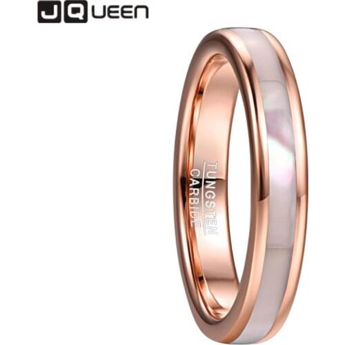 JQUEEN 4mm simple Tungsten Carbide Ring Womens Rose Gold Tungsten Steel Ring with Mother of Pearl Shell Comfort Fit Size 5-10