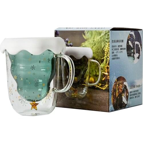 300ML Double Layered Anti Scald Glass Christmas Tree Starry Sky Coffee Mug Thermal Insulation Breakfast Milk Cup Childrens Gift