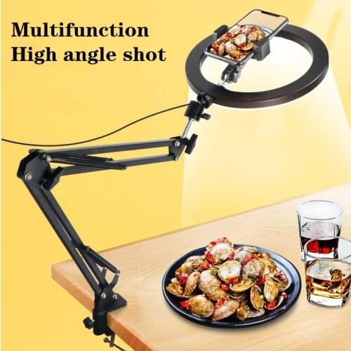 Dimmable 26cm Ring Light 3200-5500K Warm Cold Lamp With Long Arm Desktop Tablet Phone Holder Video Live Photography Selfie Light
