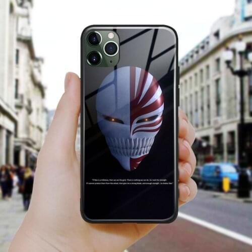 Ichigo Kurosaki red mask Design Silicone Glass Phone Case Cover Shell For iPhone SE 6 6s 7 8 Plus X XR XS 11 12 Mini Pro Max