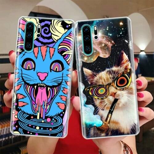 Colourful Psychedelic Cat Trippy Silicon Phone Case For Huawei Honor 10 9 20 Lite Y5 Y6 Y7 Y9 9X 8X 8S 8A 7X 7A 7S Pro + 10i20i
