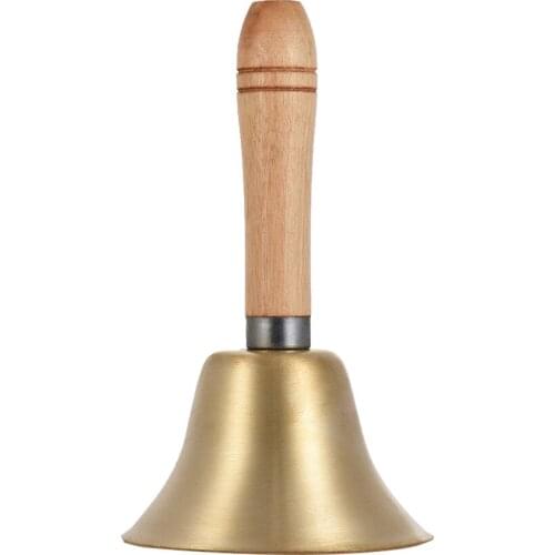 Brass Hand Bell Loud Call Bell Handbell Desk Ringbell with Wooden Handle