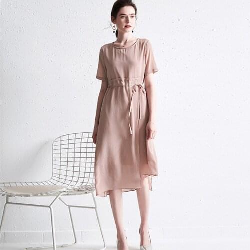 Summer Women Elegant 2020 Midi Dress Fashion 200% Mulberry Silk Dresses Vintage Beach Party Vestidos Fsz-22026 KJ5646