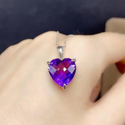 Fashion Classic 100% Natural And Real Amethys Necklace 925 Sterling Silver Amethys Pendant