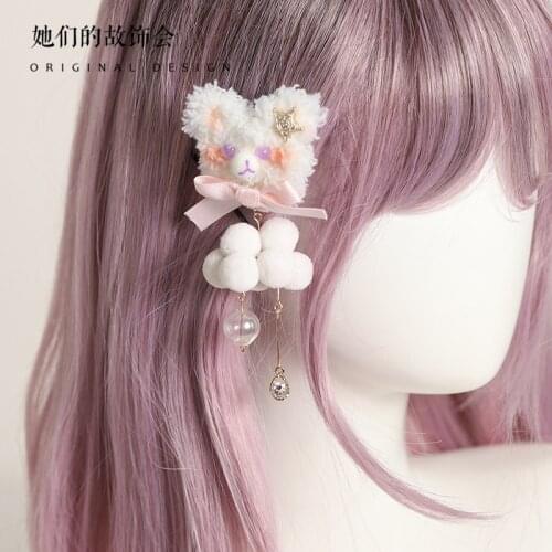 Soft Sister Headpiece Lolita Girl Kawaii Plush Bear Bangs Hairpin Bowknot Side Clip Tassel Hairball Edge Clamp Hair Accessories