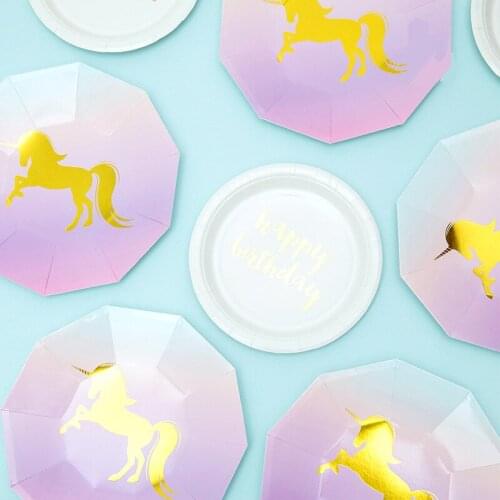 40pcs/set Unicorn Theme Disposable Tableware Set Flamingo Paper Plate Cups Baby Shower Kids Birthday Party Decorations Supplies