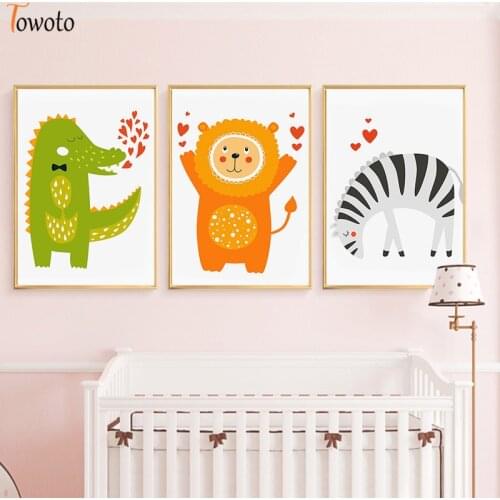 Nursery Cartoon Baby Animale Wall Art Canvas Poster Print Cute Zebra Tigher crocodile Decorative Painting For Kids Bedroom Decor
