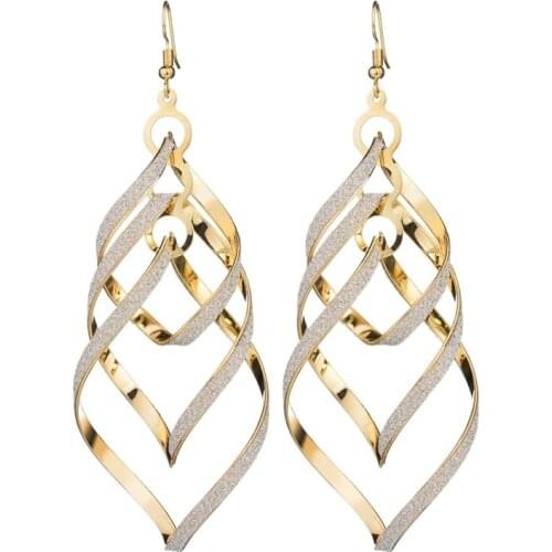New Punk Personality Spiral Dangle Earrings for Women Gold Color Geometric Fashion Metal Alloy Long Hanging Ear Jewelry Gift
