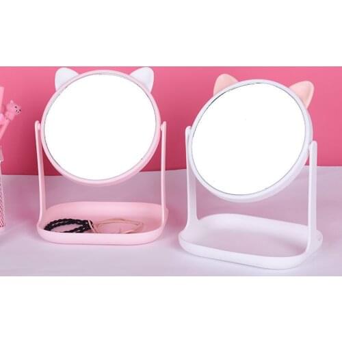 New Folding Makeup Mirror Without Light With Storage Desktop Princess 360 Rotating Cute rabbit ears Table Desk Mirror NJ72413