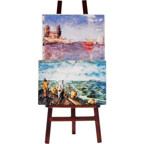 Odoria 1:12 Miniature Easel Set 2PSC Paintings Canvas with Wooden Stand Dollhouse Furniture Accessories Livingroom Bedroom