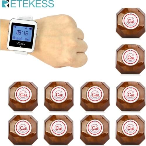 RETEKESS Wireless Calling System Watch Receiver+10Pcs T133 Call Buttons Restaurant Pager Waiter Customer For Cafe Bar Game Hall