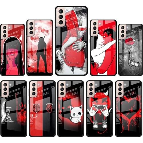 Sexy Devil Woman for Samsung Galaxy S21 Ultra Plus A72 A52 4G 5G M51 M31 M21 Luxury Tempered Glass Phone Case Cover