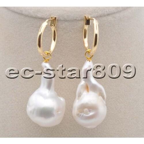 P6370 QQ 27mm White Drop-Baroque KESHI REBORN PEARL Dangle Earring