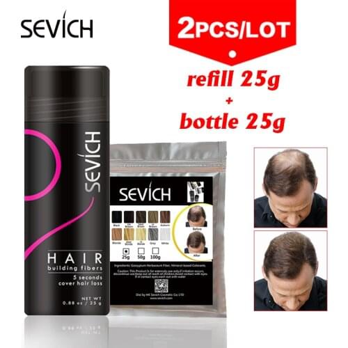 Sevich 2pcs/lot hair building fiber refill 25g bag +bottle 25g hair loss products extention thicken powder spray styling