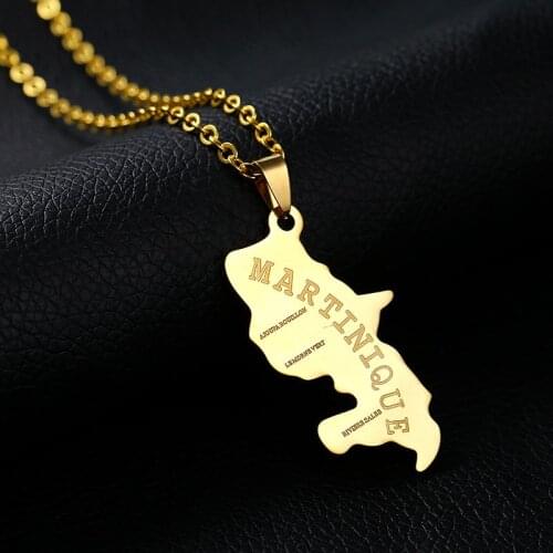 SONYA Gold Color Map of Martinique Pendant Necklaces For Women Men Maps Jewelry Gifts