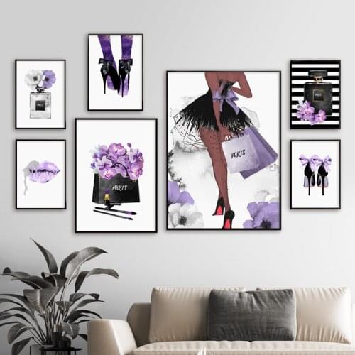 Modern Purple Fashion Woman Canvas Painting Wall Art Nordic Posters and Prints Wall Pictures for Living Room Decor Frameless